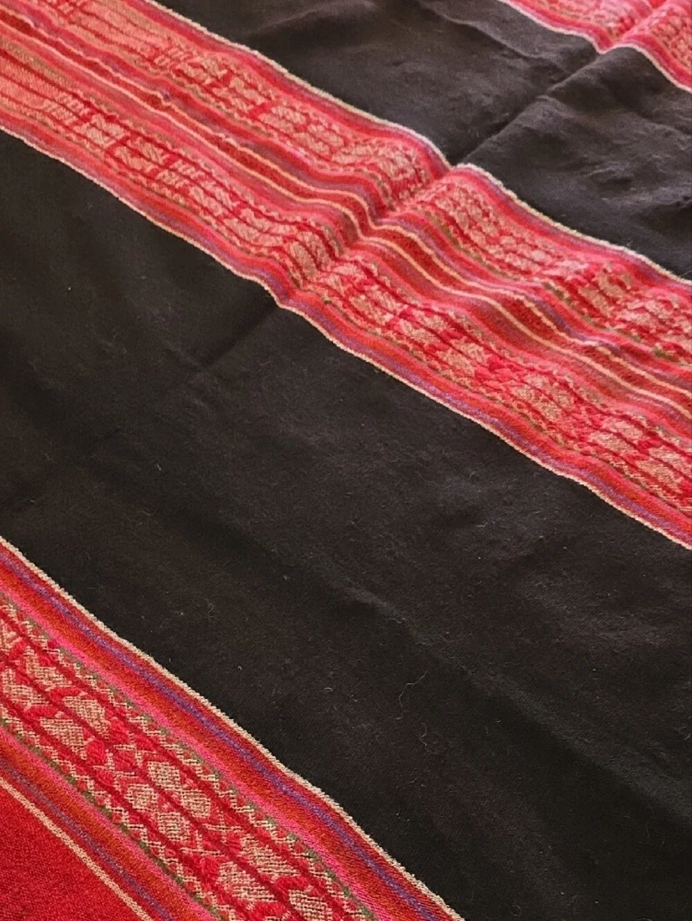 Handwoven Black Blanket with Red Striped Pattern - Picture 2 of 5
